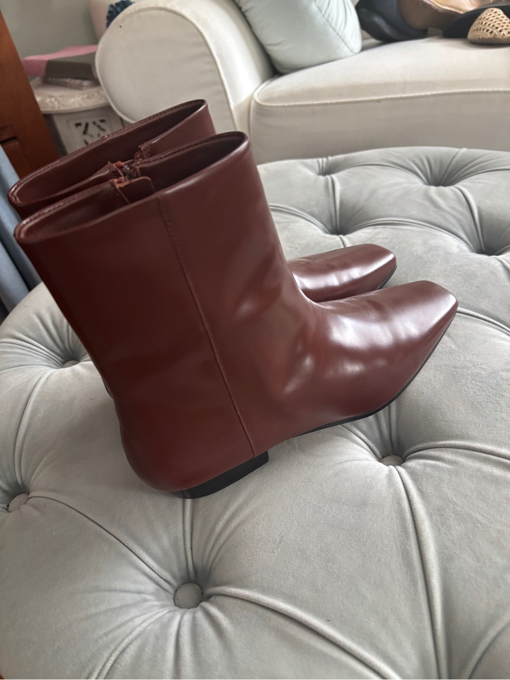J. Crew Women's Square-Toe Leather Ankle Boots - Oxblood - Picture 2 of 5